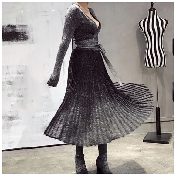 The CERI Metallic Stretch Wrap Dress - Picture 2 of 8